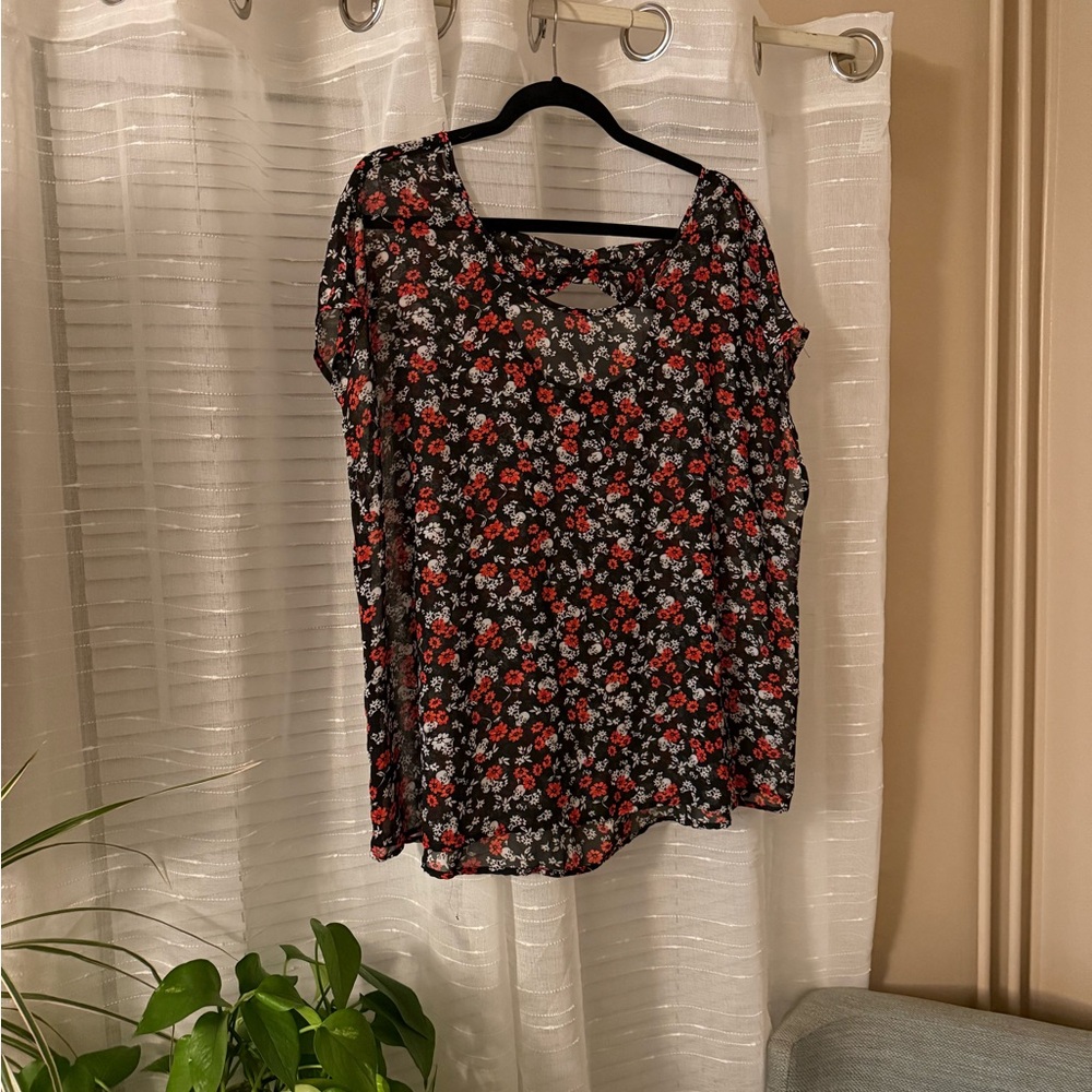 Torrid Floral/Skull Blouse with Black and Red Designs